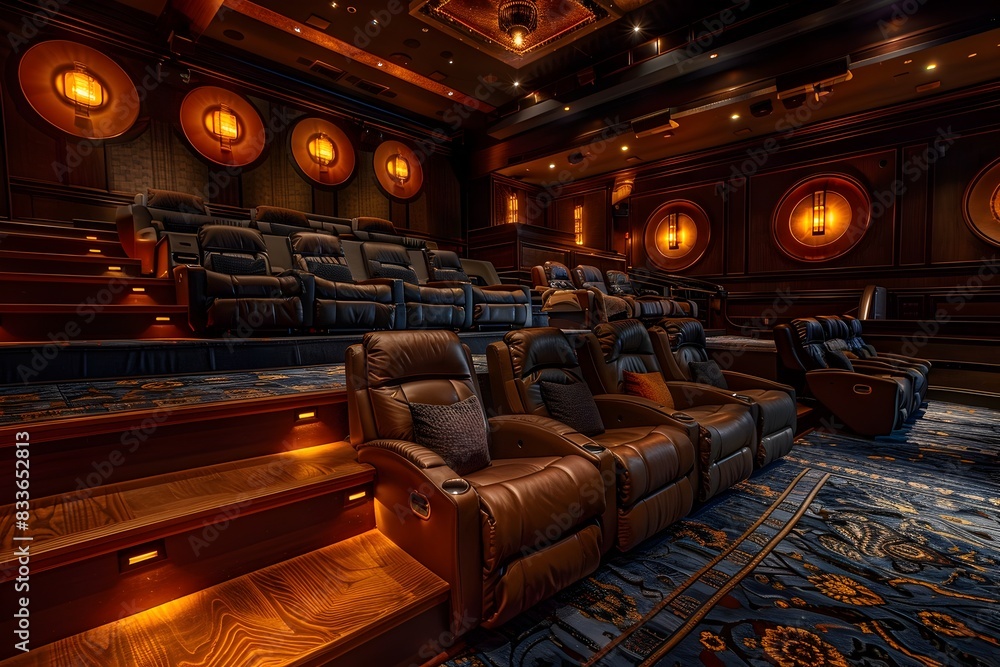 Luxurious Theater with Reclining Leather Seats and Ambient Lighting