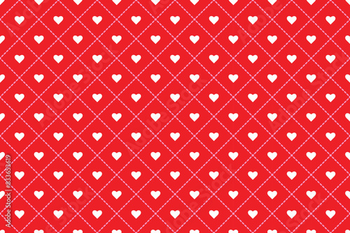 Seamless pattern with white hearts and red checkered