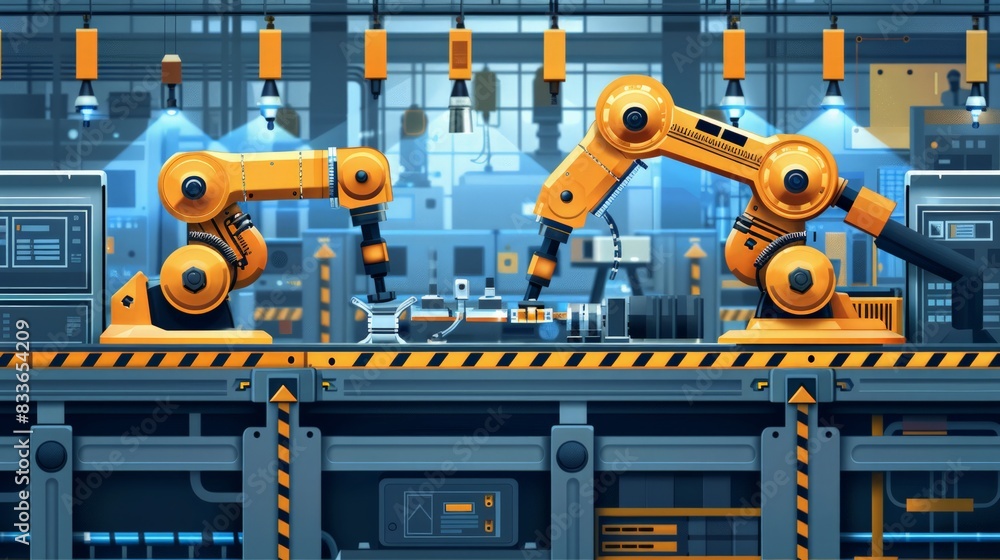 Fototapeta premium Advanced Robotics in Action: Illustrate robots performing complex tasks in an industrial setting, emphasizing their precision and capabilities.