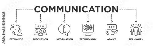 Communication banner web icon vector illustration concept with icon of exchange, discussion, information, technology, advice, and teamwork