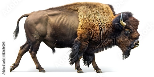American bison largest land animals in North America isolated on white. Concept Wildlife Photography, American Bison, North American Animals, Isolated Background, Nature Conservation photo