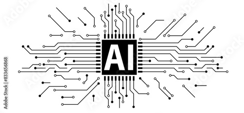 Artificial intelligence AI pictogram. Technology related to artificial intelligence, computers and systems that are intelligent, graphic of robot. Vector ai generated logo or symbol. Tech icon