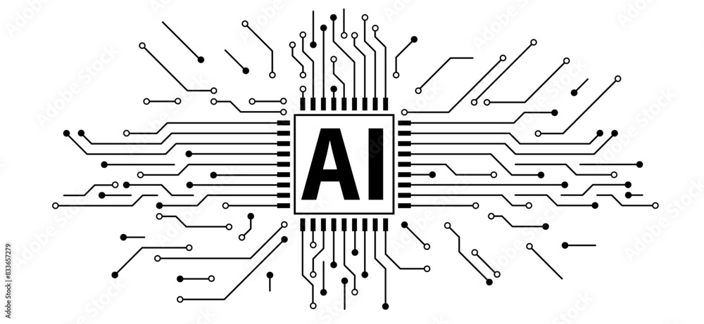 Obraz premium Artificial intelligence AI pictogram. Technology related to artificial intelligence, computers and systems that are intelligent, graphic of robot. Vector ai generated logo or symbol. Tech icon
