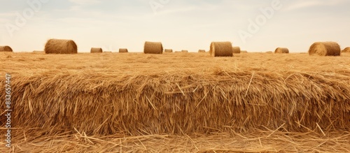 texture of a pile of hay after haymaking in a field. Creative banner. Copyspace image photo