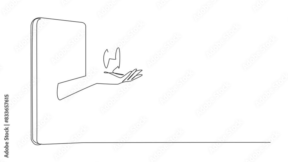 Self drawing animation of one line drawing the hand comes out from the middle of the smartphone holding the rocket. The metaphor of taking full control of an online business. Full length animated Self drawing animation of one line drawing the hand comes out from the middle of the smartphone holding the rocket. The metaphor of taking full control of an online business. Full length animated
