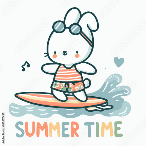 vector cute summer bunny surfing t-shirt art design