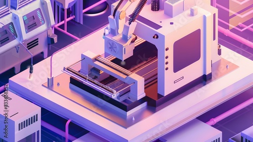 Illustration of Adoption of additive manufacturing (3D printing) and other advanced techniques to improve production processes. Ai Generate.