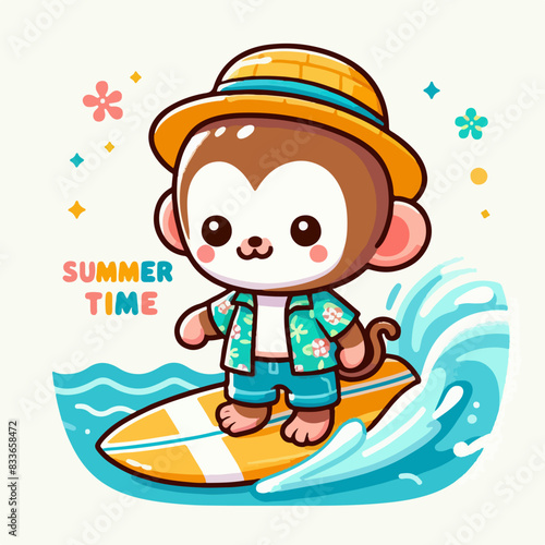 vector cute summer monkey surfing t-shirt art design © arifinzainal1728