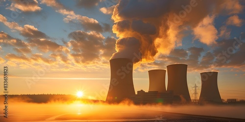 Nuclear power plants efficiently produce electricity by harnessing steam with minimal impact. Concept Nuclear Energy, Power Plant Efficiency, Electricity Production, Steam Harnessing