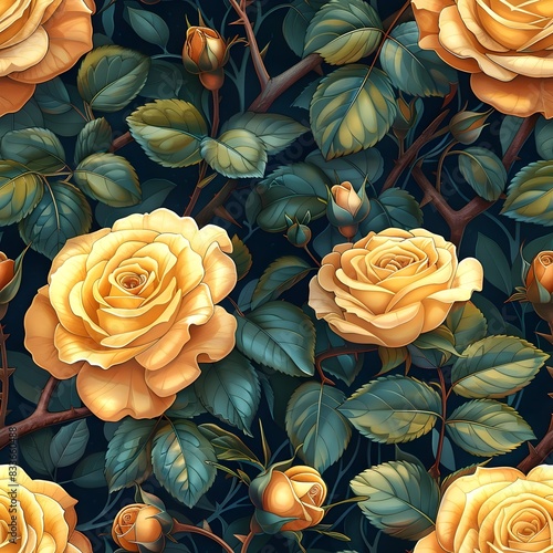 Yellow Art Nouveau Rose Pattern from Belgium