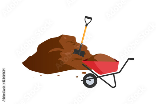 Soil pile with shovel, cartoon vector