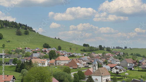 Gersbach (Schopfheim) Blick auf das Dorf. View of the village center with the bell tower of its church photo