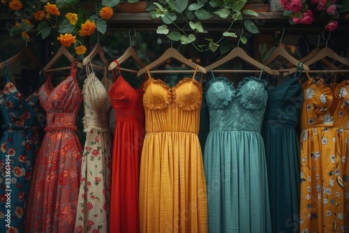 Wallpaper Mural Vibrant selection of dresses hanging on a rack in an outdoor market setting Torontodigital.ca