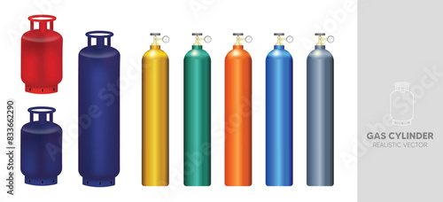 set of gas cylinder mock up on white isolated vector 