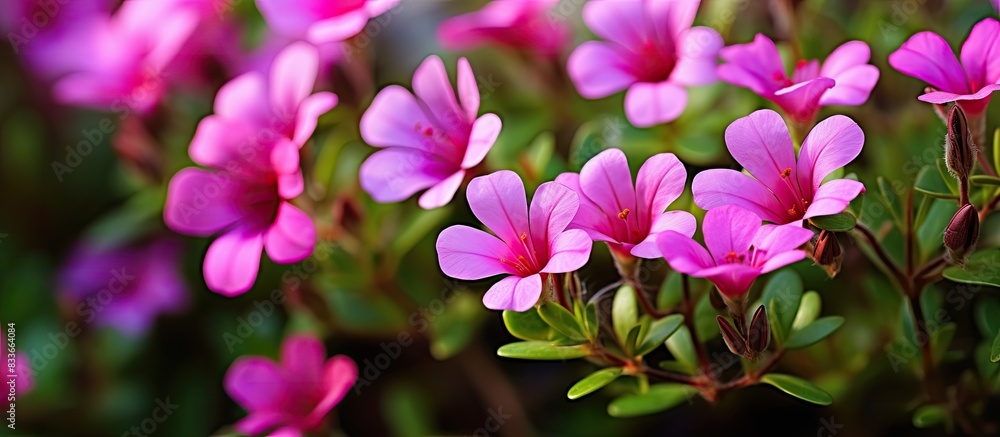 Colorful Common Purslane flower in the garden Also known as verdolaga pigweed little hogweed red root pursley. Creative banner. Copyspace image Colorful Common Purslane flower in the garden Also known as verdolaga pigweed little hogweed red root pursley. Creative banner. Copyspace image