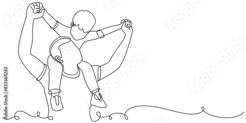 Fathers day line art style vector illustration, father and son line art illustration	