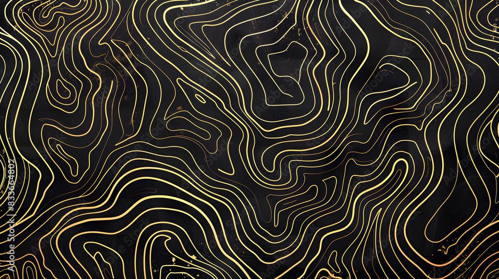 The stylized height of the topographic contour in lines and contours. The concept of a conditional geography scheme and the terrain path. Ultra wide size. Black and gold illustration. The stylized height of the topographic contour in lines and contours. The concept of a conditional geography scheme and the terrain path. Ultra wide size. Black and gold illustration.