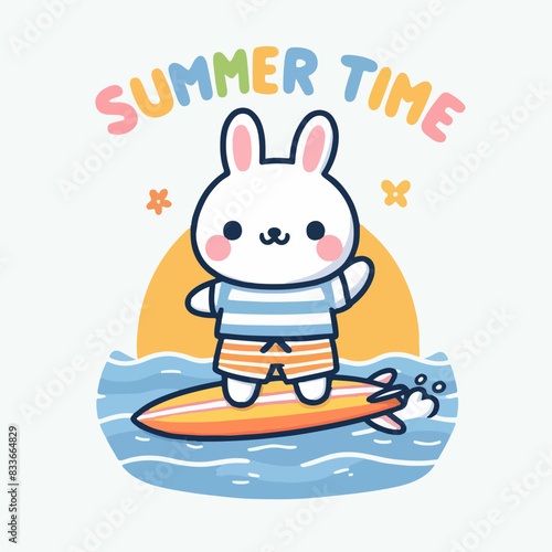 vector cute summer bunny surfing t-shirt art design