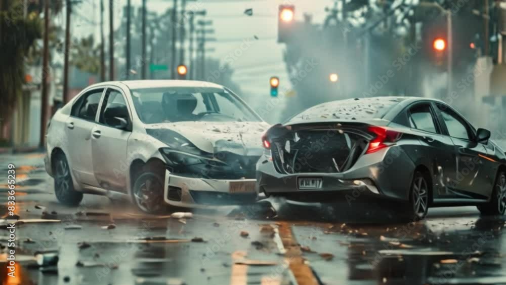 A roadside collision involving two cars A car that was on fire at the scene of the collision caused significant accidents and damage. A roadside collision involving two cars A car that was on fire at the scene of the collision caused significant accidents and damage.