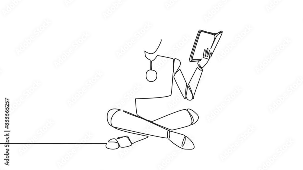 Animated self drawing of one line drawing smart robot sitting cross ...