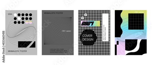 Posters with silhouette minimalistic basic figures, extraordinary graphic assets of geometrical shapes swiss style. Modern minimal monochrome print brutalist.