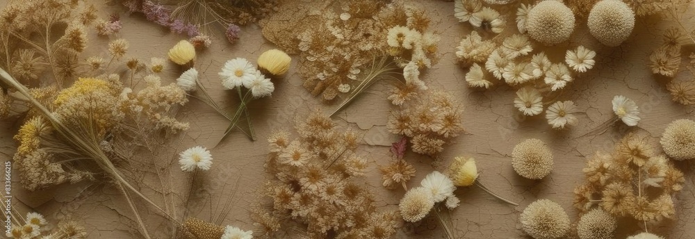 Dried flowers on a beige background. Herbarium Dried flowers on a beige background. Herbarium