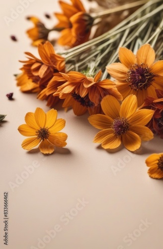 Dried flowers on a beige background. Herbarium