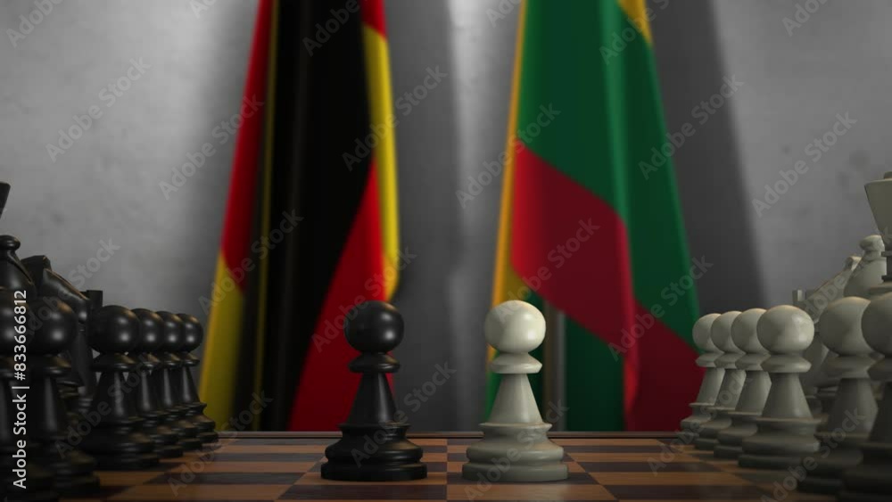 Lithuania and Germany Flags with Chess Game Animation. Politics Concept, Government Conflict Lithuania and Germany Flags with Chess Game Animation. Politics Concept, Government Conflict