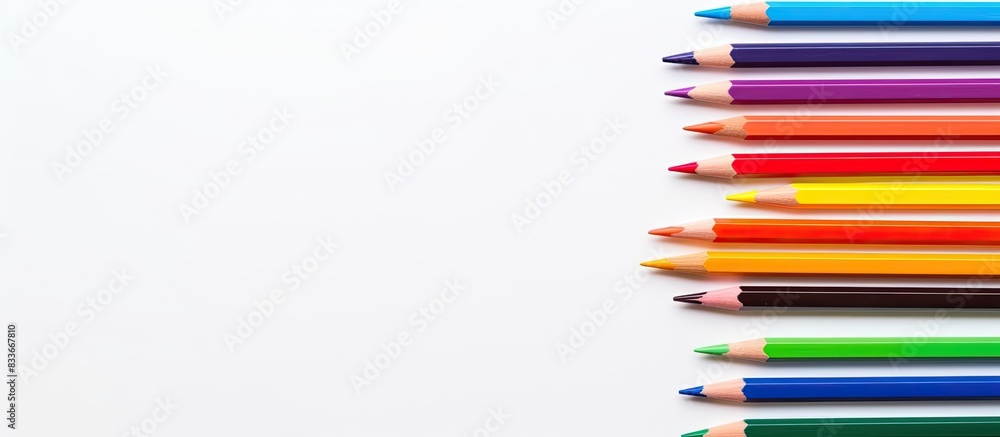 A collection of writing tools including notebooks pens and multicolored markers arranged neatly on a white background Ideal for copy space image A collection of writing tools including notebooks pens and multicolored markers arranged neatly on a white background Ideal for copy space image