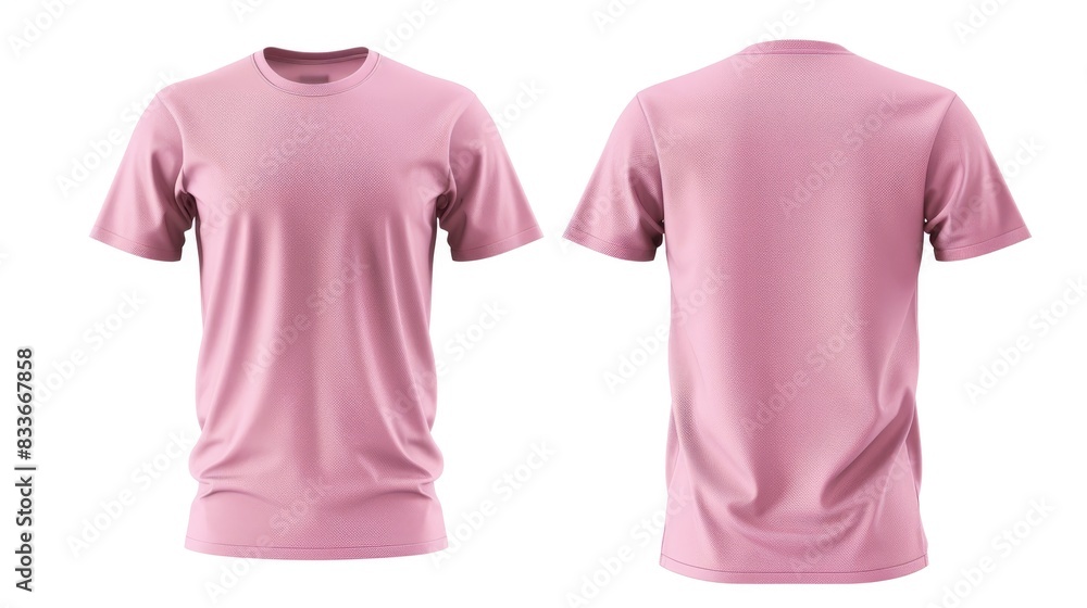 Plain pink t-shirt front and back view for mockup in white background Plain pink t-shirt front and back view for mockup in white background