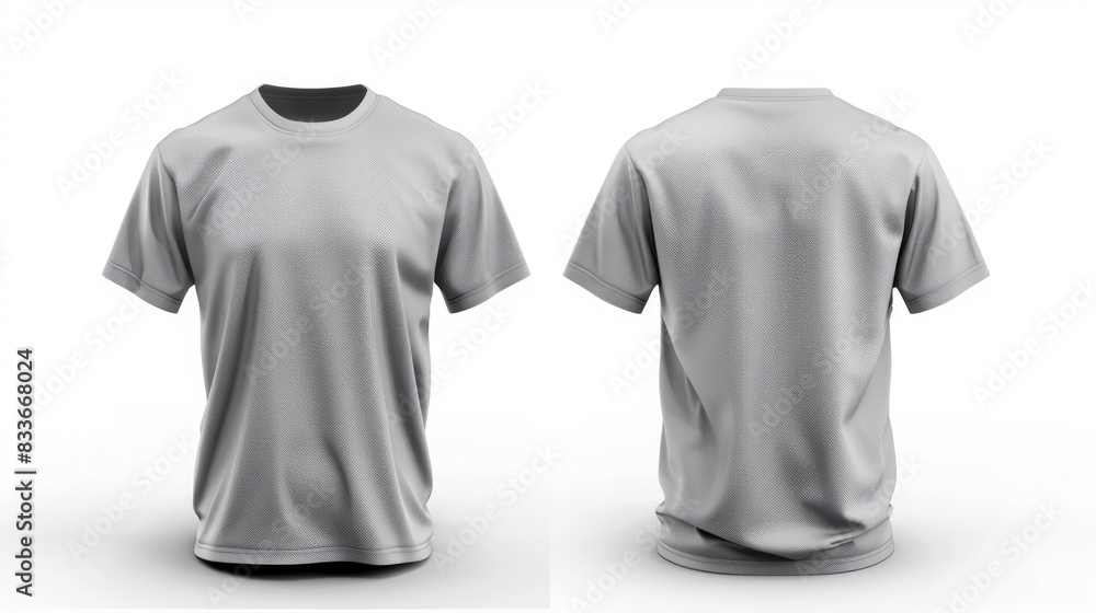 Plain gray t-shirt front and back view for mockup in white background Plain gray t-shirt front and back view for mockup in white background