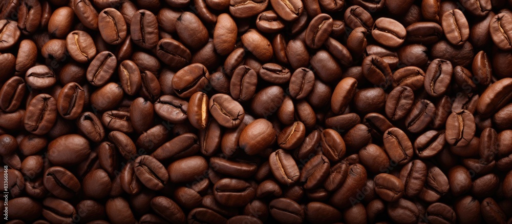 A copy space image of coffee beans arranged for a striking background with a textured appearance A copy space image of coffee beans arranged for a striking background with a textured appearance