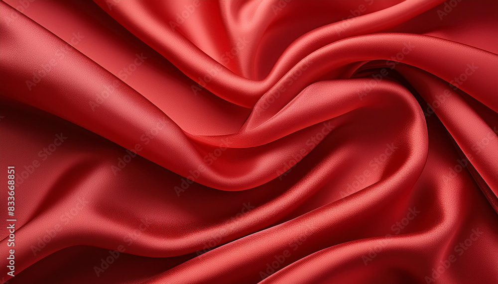Obraz premium Red silk fabric with folds and small waves .