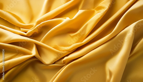 Yellow  silk fabric with folds and small waves .