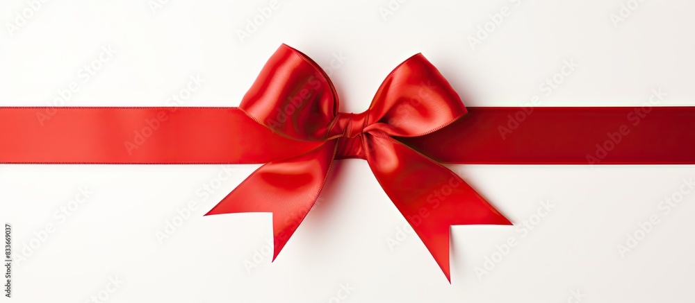 A shiny red ribbon stands out against a clean white background providing ample copy space for text or images A shiny red ribbon stands out against a clean white background providing ample copy space for text or images