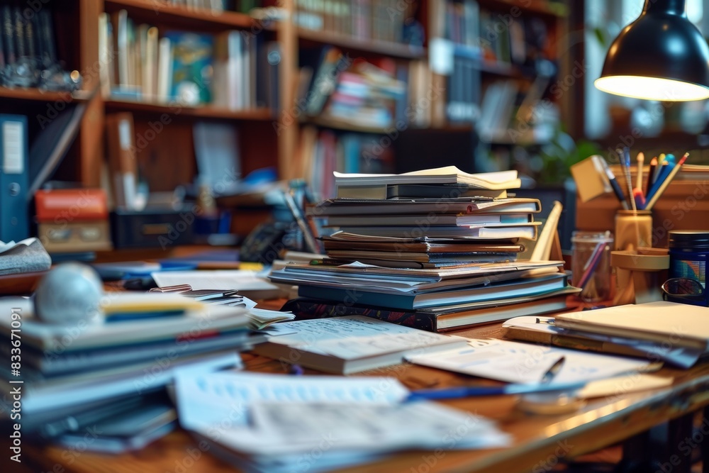 organizational chaos, disorganized desk with scattered items and crumpled papers represents the chaos caused by inadequate time management organizational chaos, disorganized desk with scattered items and crumpled papers represents the chaos caused by inadequate time management