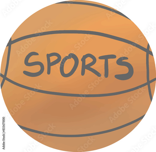 Orange cartoon basketball engraved with the word SPORTS.eps