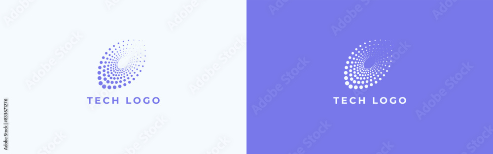 logo focused tech, unique icon dotted flat, usable for company business tech