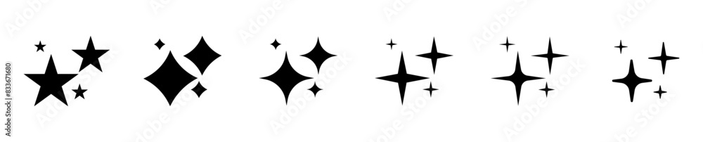 Glitter icons. Vector stars icon. A collection of different stars. Sparkles symbols. Vector graphics. Glitter icons. Vector stars icon. A collection of different stars. Sparkles symbols. Vector graphics.