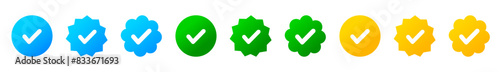 Set of verified accounts. Check icon for Instagram, Telegram or other social networks. Social media account verification icons. Blue check mark icon. Profile verification badge.
