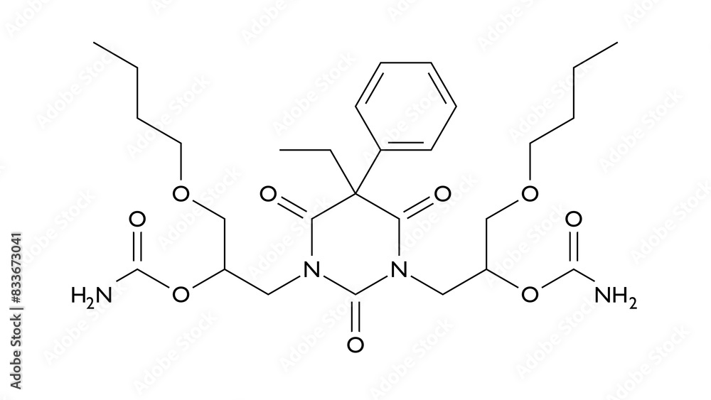 difebarbamate molecule, structural chemical formula, ball-and-stick model, isolated image tranquilizer difebarbamate molecule, structural chemical formula, ball-and-stick model, isolated image tranquilizer