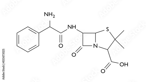 Canvas Print ampicillin molecule, structural chemical formula, ball-and-stick model, isolated