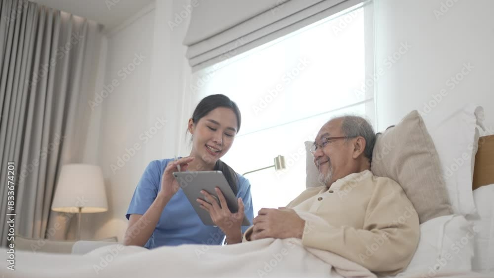 Female health care worker is take care senior man at home. Female health care worker is take care senior man at home.