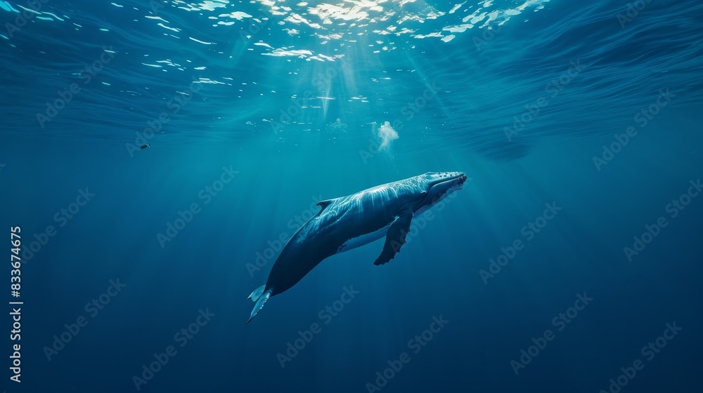 Majestic Whale Swimming Gracefully in a Tranquil Underwater Environment