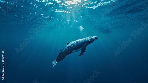 Majestic Whale Swimming Gracefully in a Tranquil Underwater Environment