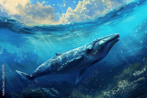 Graceful Whale in Serene Seascape: Majestic Underwater Beauty