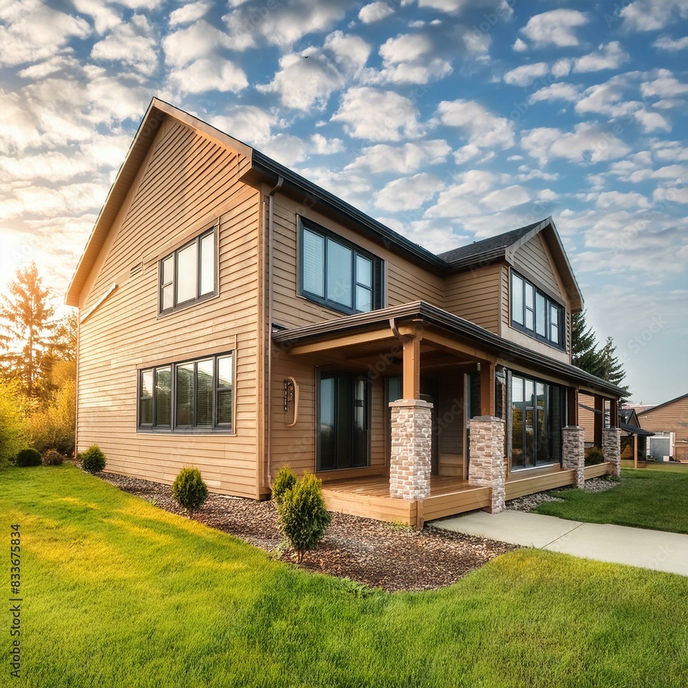 A home with vinyl siding in a suburban subdivision. A home with vinyl siding in a suburban subdivision.