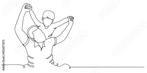 Fathers day line art style vector illustration, father and son line art illustration