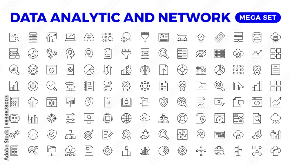 Big data analysis thin line icon set. Data processing outline pictograms for website and mobile app GUI. Digital analytics simple UI, UX vector icons Big data analysis thin line icon set. Data processing outline pictograms for website and mobile app GUI. Digital analytics simple UI, UX vector icons