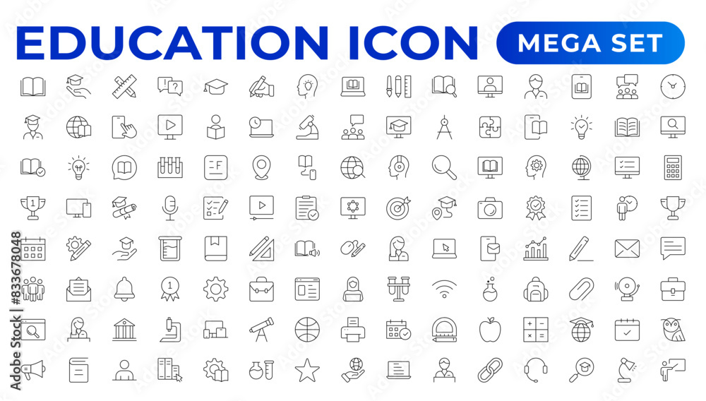 Education line icon collection. Set of vector line icons of education for modern concepts, web, and apps. Set of flat signs and symbols for web and apps.